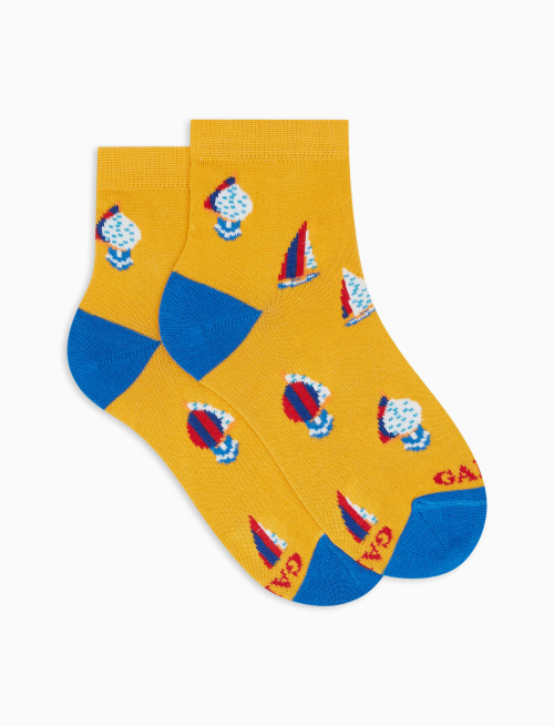 Kids' low-cut narcissus yellow lightweight cotton socks with boat motif - Kid | Gallo 1927 - Official Online Shop