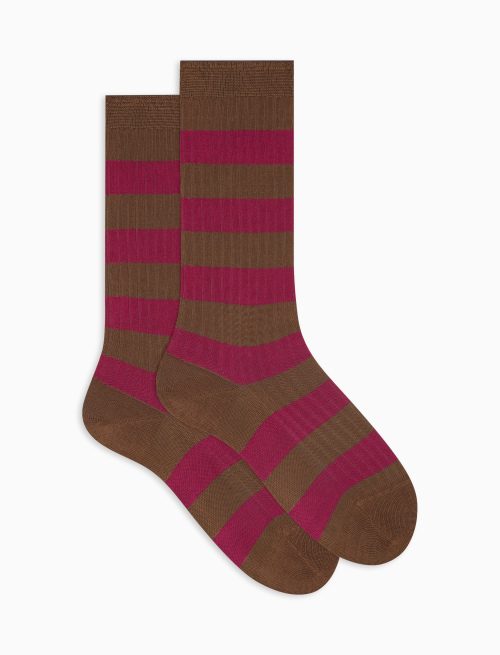 Calze altezza media donna cotone tortora a coste righe bicolore - Calze | Gallo 1927 - Official Online Shop