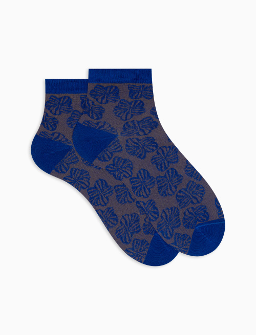 Women's low-cut cobalt blue cotton and polyamide socks with floral pattern - Woman | Gallo 1927 - Official Online Shop