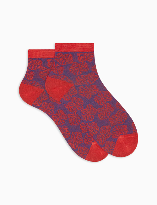 Women's low-cut watermelon cotton and polyamide socks with floral pattern - Woman | Gallo 1927 - Official Online Shop