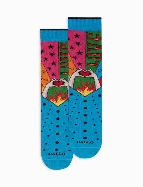 Women's short Smurf blue cotton socks with St. Valentine motif - First Selection | Gallo 1927 - Official Online Shop