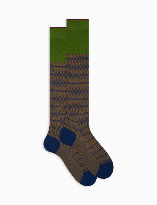 Men's long royal blue ultra-light cotton socks with rhombus motif - Socks | Gallo 1927 - Official Online Shop