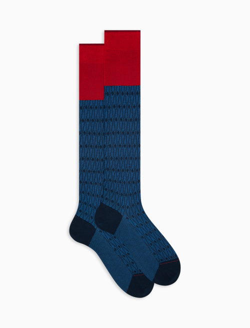 Men's long ocean blue ultra-light cotton socks with rhombus motif - First Selection | Gallo 1927 - Official Online Shop
