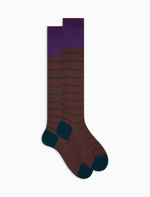 Men's long peacock ultra-light cotton socks with rhombus motif - Socks | Gallo 1927 - Official Online Shop