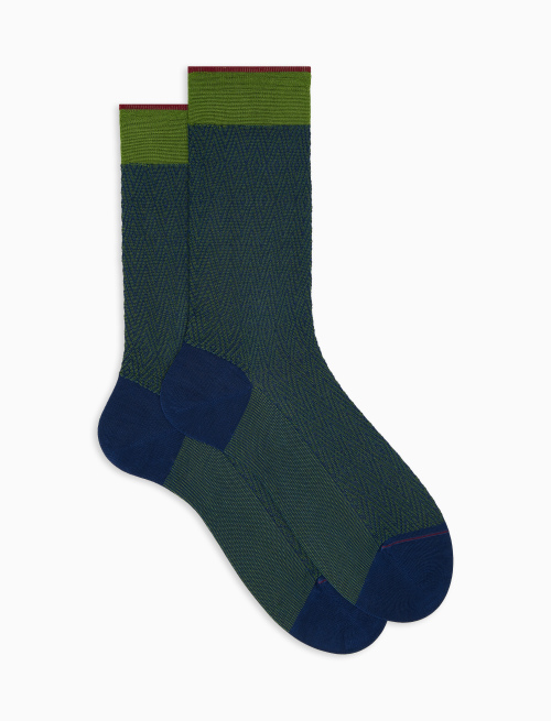 Men's short royal blue lightweight cotton socks with chevron and rhombus motif - First Selection | Gallo 1927 - Official Online Shop