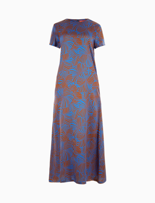 Women's long carbon paper blue viscose dress with large floral pattern - Clothing | Gallo 1927 - Official Online Shop