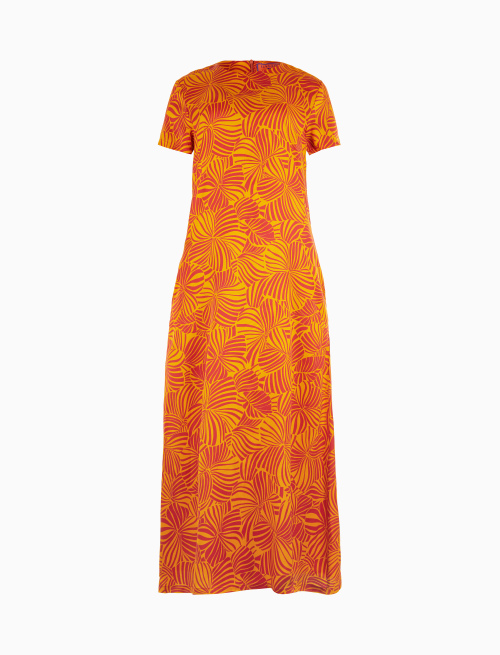 Women's long narcissus yellow viscose dress with large floral pattern - Lifestyle | Gallo 1927 - Official Online Shop