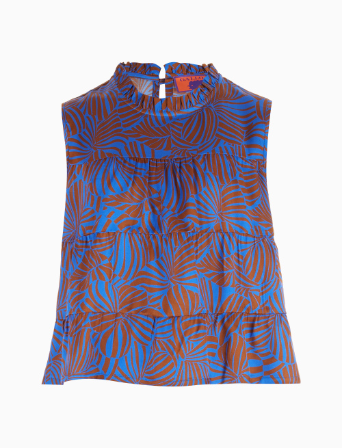 Women's carbon paper blue viscose frilled top with large floral pattern - Clothing | Gallo 1927 - Official Online Shop