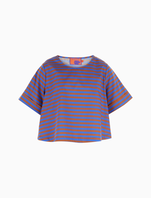 Women's carbon paper blue cotton boxy top with two-tone stripes - Clothing | Gallo 1927 - Official Online Shop