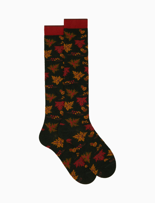 Men's long green cotton socks with leaf motif - The FW Edition | Gallo 1927 - Official Online Shop