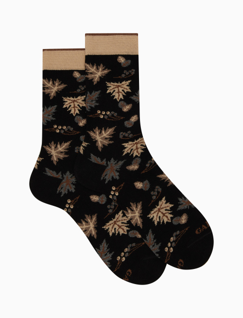 Men's short black cotton socks with leaf motif - Sales | Gallo 1927 - Official Online Shop