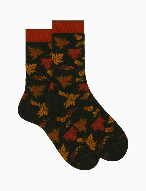Men's short green cotton socks with leaf motif - Sales | Gallo 1927 - Official Online Shop