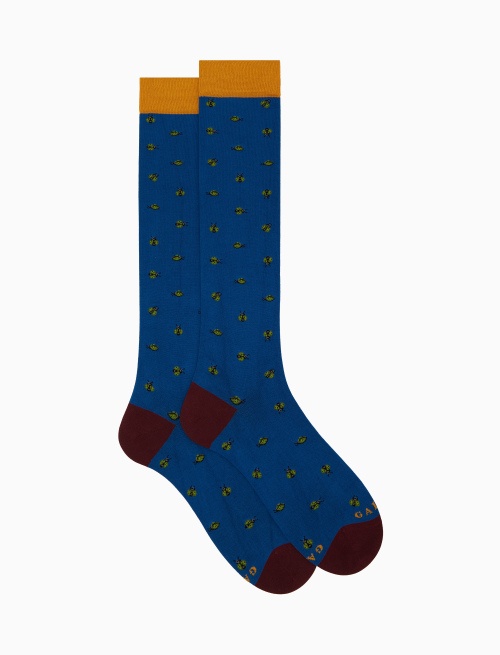 Men's long blue cotton socks with ladybird motif - Sales | Gallo 1927 - Official Online Shop