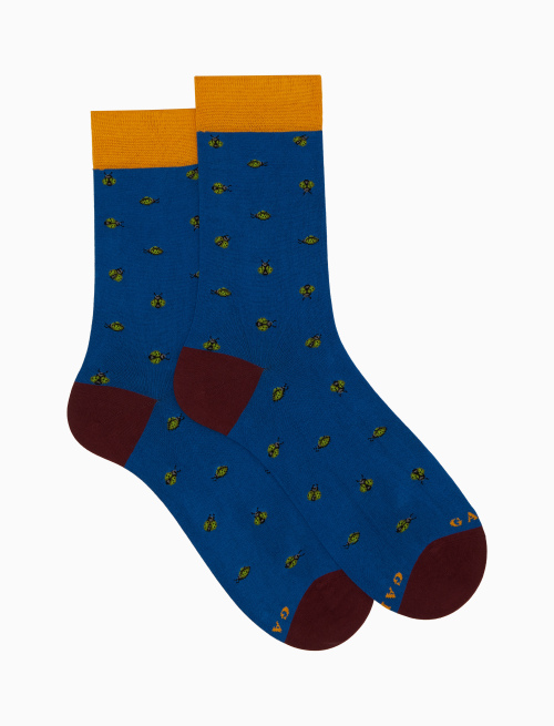 Men's short blue cotton socks with ladybird motif - Socks | Gallo 1927 - Official Online Shop