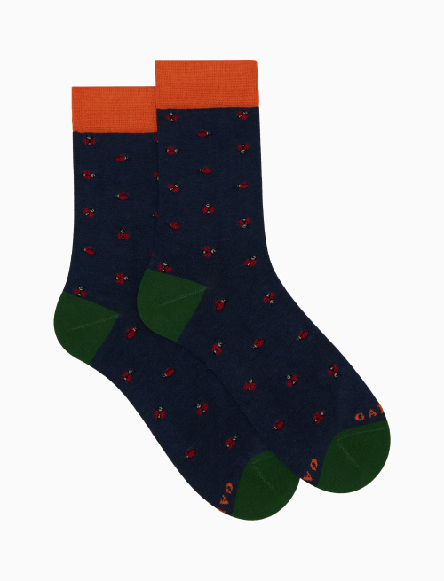 Men's short blue cotton socks with ladybird motif - Sales | Gallo 1927 - Official Online Shop