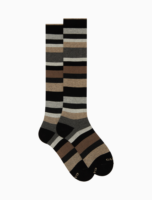 Men's long grey cotton socks with stripes in seven colours - Multicolor | Gallo 1927 - Official Online Shop