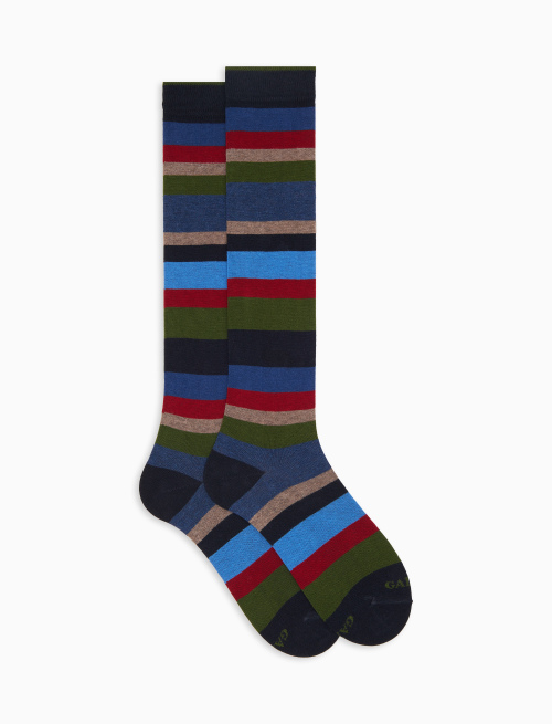 Men's long socks in blue cotton with multicolored stripes in seven colors - Long | Gallo 1927 - Official Online Shop