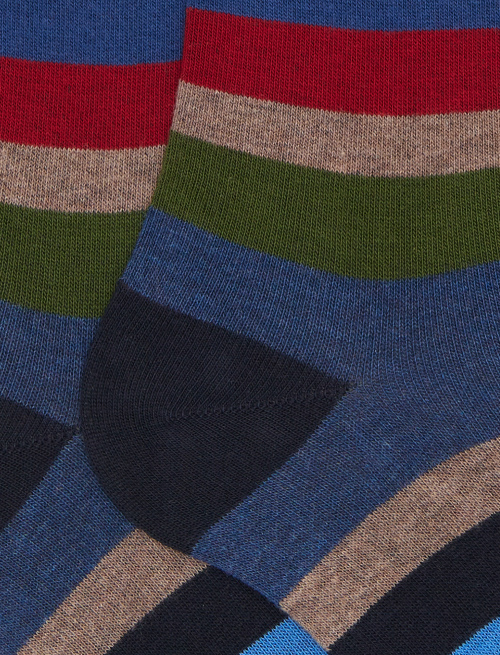 Men's long socks in blue cotton with multicolored stripes in seven colors - Long | Gallo 1927 - Official Online Shop