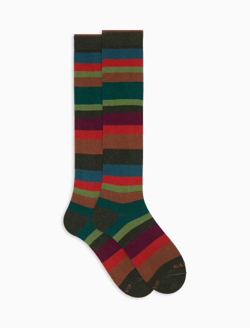 Calze lunghe uomo cotone verde righe multicolor a sette colori - Multicolor | Gallo 1927 - Official Online Shop