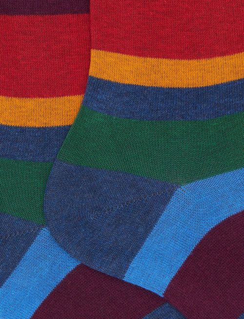 Men's short socks in blue cotton with multicolored stripes in seven colors - Short | Gallo 1927 - Official Online Shop