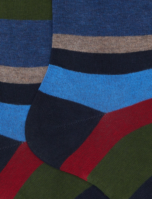 Men's short socks in blue cotton with multicolored stripes in seven colors - Short | Gallo 1927 - Official Online Shop
