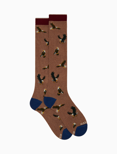 Men's long brown cotton socks with eagle motif - Sales | Gallo 1927 - Official Online Shop