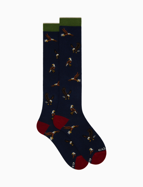Women's long blue cotton socks with eagle motif - Long | Gallo 1927 - Official Online Shop