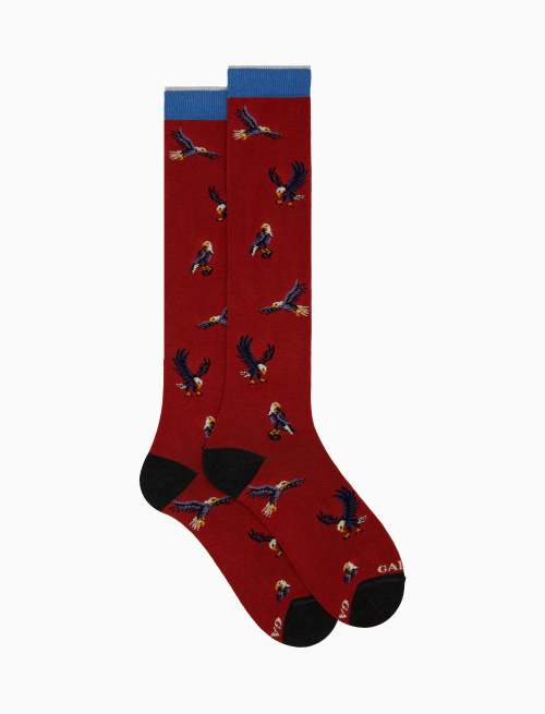 Women's long red cotton socks with eagle motif - Long | Gallo 1927 - Official Online Shop