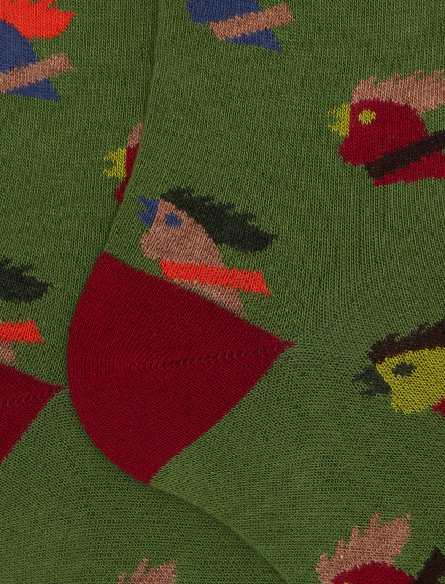 Men’s long green cotton socks with multicoloured hen motif - New In | Gallo 1927 - Official Online Shop