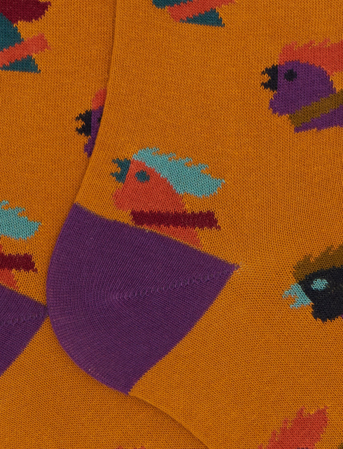 Men’s long yellow cotton socks with multicoloured hen motif - New In | Gallo 1927 - Official Online Shop