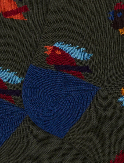 Women’s long green cotton socks with multicoloured hen motif - Socks | Gallo 1927 - Official Online Shop