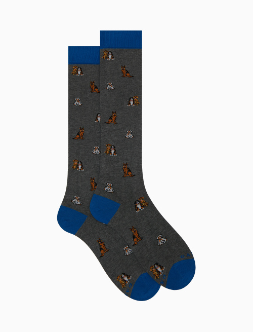 Men's long grey cotton socks with dog motif - The FW Edition | Gallo 1927 - Official Online Shop