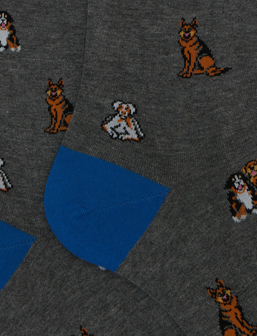 Men's long grey cotton socks with dog motif - Black Friday | Gallo 1927 - Official Online Shop