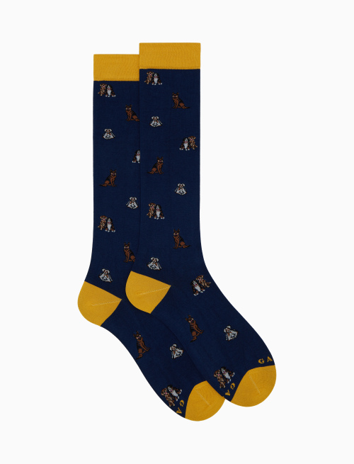 Men's long blue cotton socks with dog motif - The FW Edition | Gallo 1927 - Official Online Shop