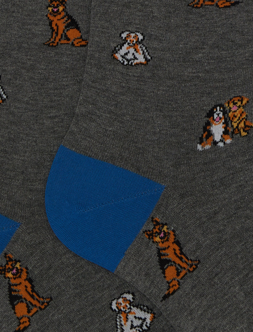 Men's short grey cotton socks with dog motif - Black Friday | Gallo 1927 - Official Online Shop