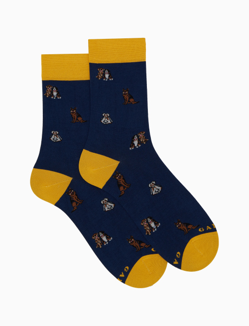 Men's short blue cotton socks with dog motif - The FW Edition | Gallo 1927 - Official Online Shop