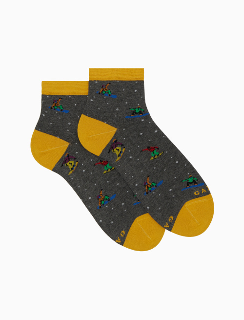 Women's low-cut grey cotton socks with snowboard motif - The FW Edition | Gallo 1927 - Official Online Shop