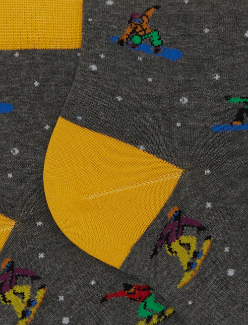 Women's low-cut grey cotton socks with snowboard motif - Socks | Gallo 1927 - Official Online Shop