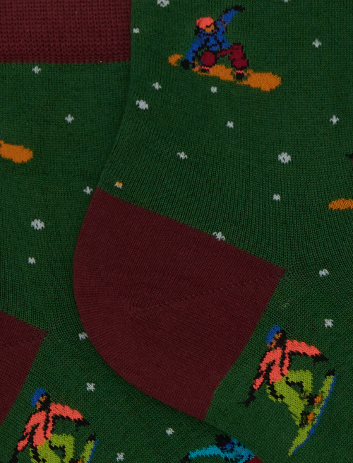 Women's low-cut green cotton socks with snowboard motif - Socks | Gallo 1927 - Official Online Shop