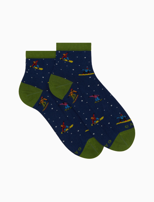 Women's low-cut blue cotton socks with snowboard motif - The FW Edition | Gallo 1927 - Official Online Shop