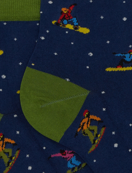 Women's low-cut blue cotton socks with snowboard motif - Socks | Gallo 1927 - Official Online Shop