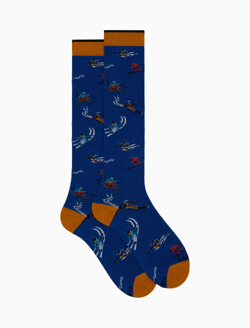 Women's long blue cotton socks with skier motif - Long | Gallo 1927 - Official Online Shop