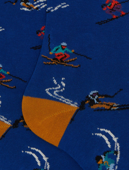 Women's long blue cotton socks with skier motif - Socks | Gallo 1927 - Official Online Shop