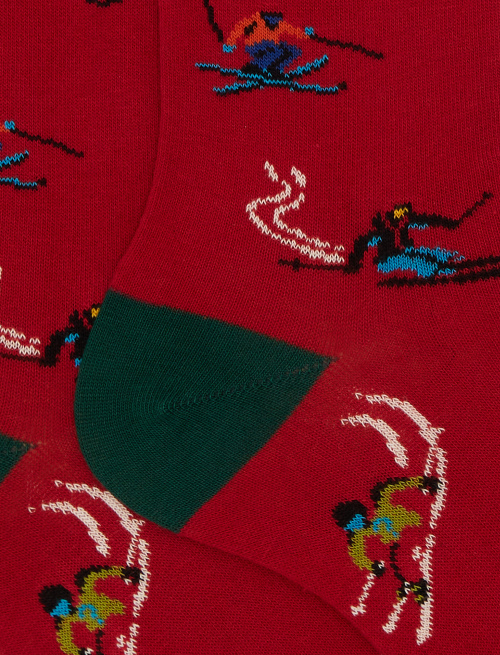 Women's short red cotton socks with skier motif - Socks | Gallo 1927 - Official Online Shop