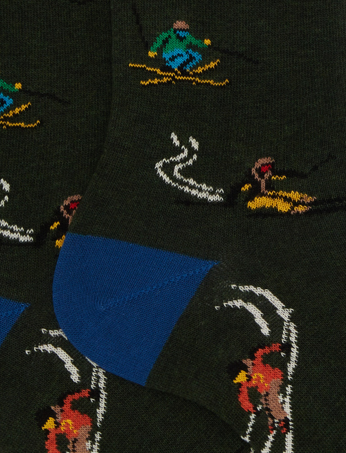 Women's short green cotton socks with skier motif - Socks | Gallo 1927 - Official Online Shop