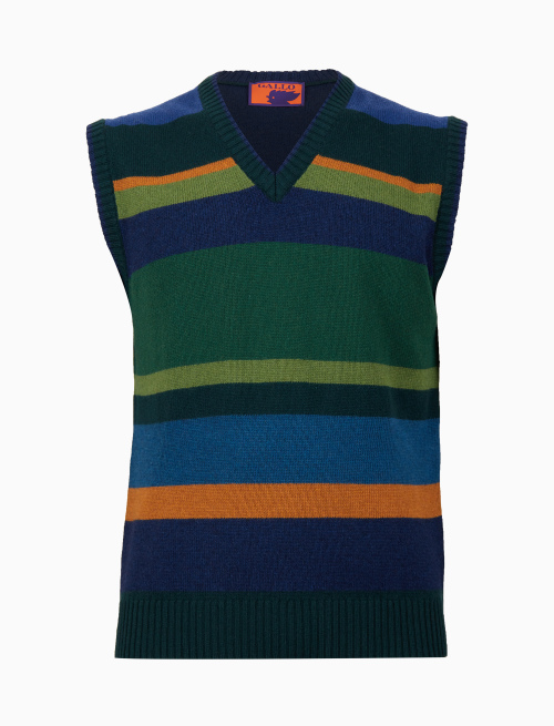 Gilet uomo lana, viscosa e cashmere verde righe multicolor - Multicolor | Gallo 1927 - Official Online Shop
