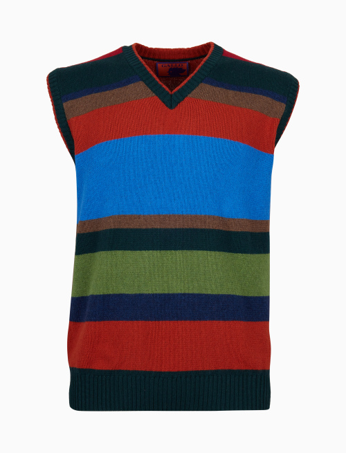 Men's green wool, viscose and cashmere vest with multicoloured stripes - Clothing | Gallo 1927 - Official Online Shop