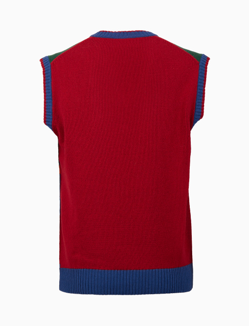 Men's blue wool, viscose and cashmere vest with multicoloured stripes - Clothing | Gallo 1927 - Official Online Shop