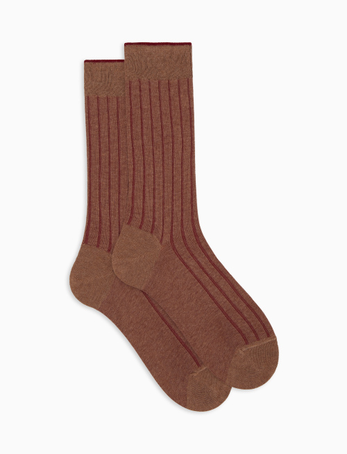 Men's short beige plated cotton socks with wide rib stitch - Socks | Gallo 1927 - Official Online Shop