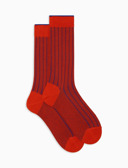 Men's short red plated cotton socks with wide rib stitch - Socks | Gallo 1927 - Official Online Shop